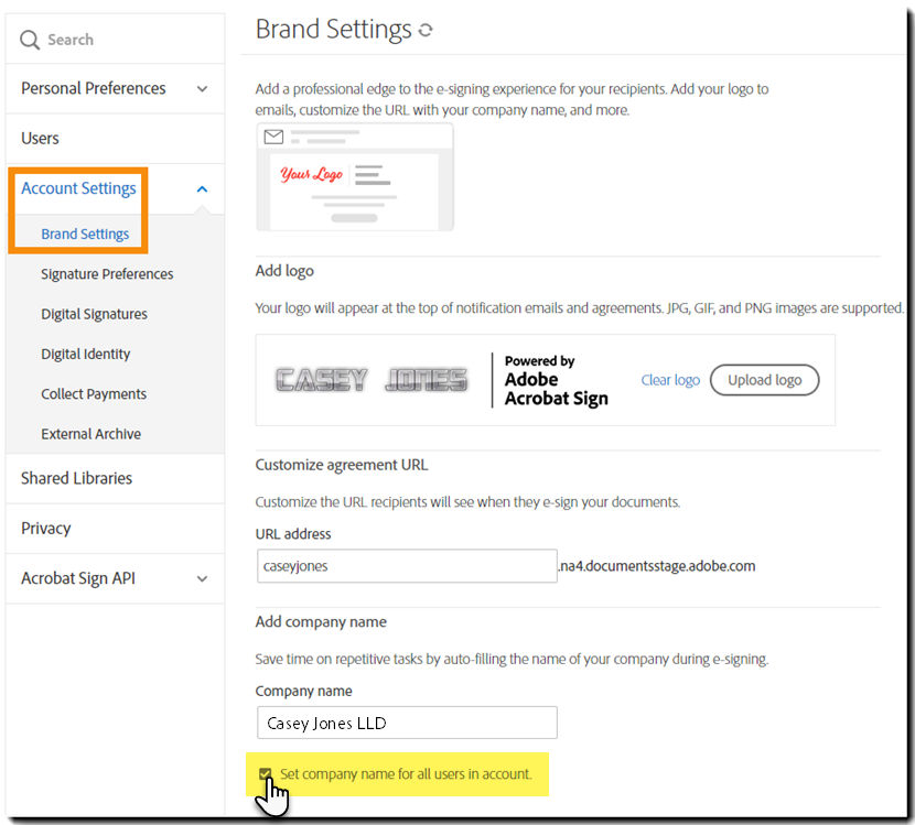 Set user company value