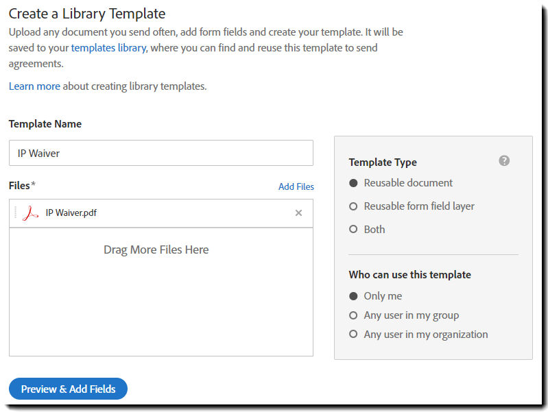 The "Create a Library Template" page showing all of the options to configure the template properties.