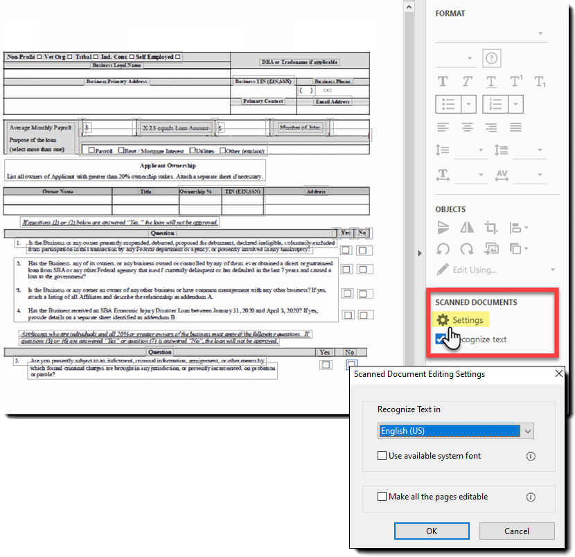 OCR language Settings