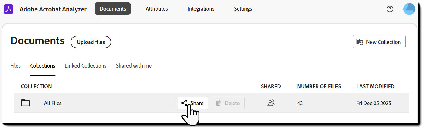 The Collections tab with the Share button highlighted