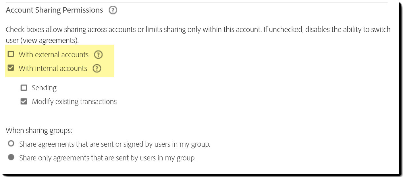 The Security Settings page highlighting the options for who to share to.
