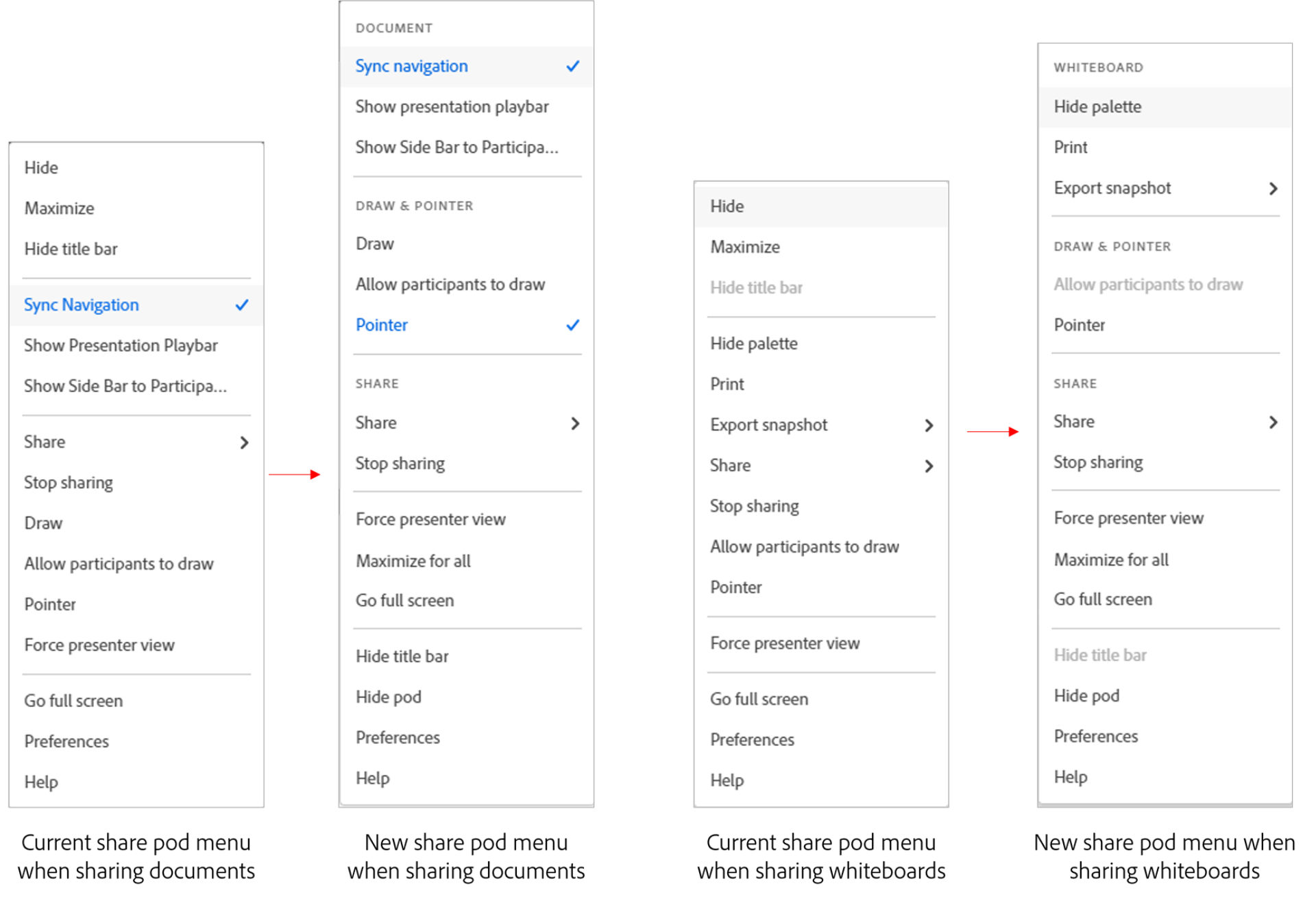 Share pod menus before and after 12.7 release