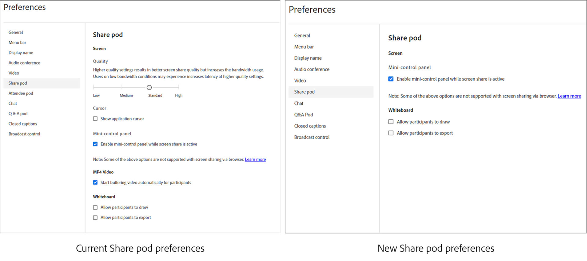 Share pod preferences before and after 12.7 release