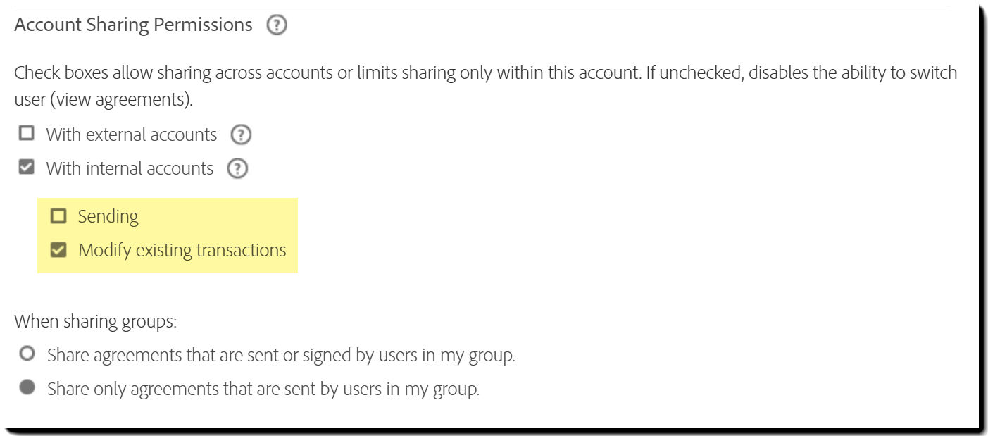The Security Settings page highlighting the options for extending user permissions