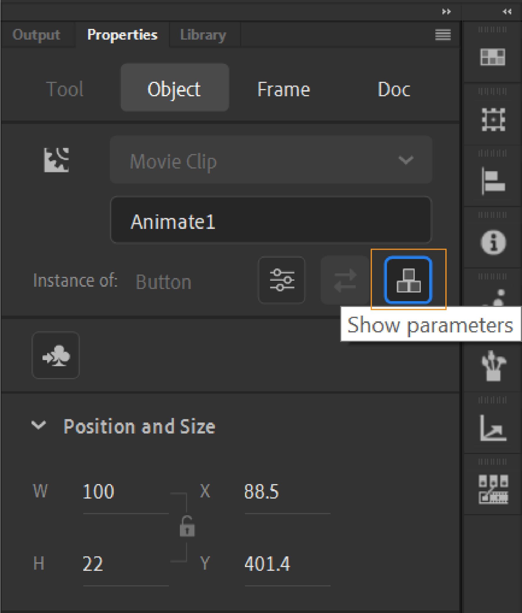 Show parameters button