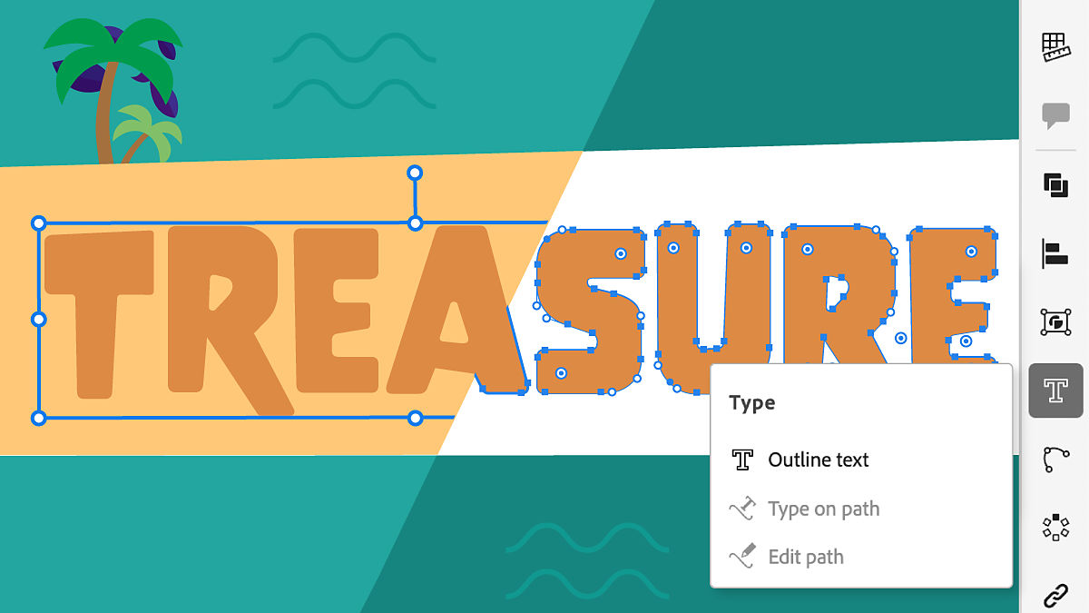 Shows an image with the Type icon selected and the options within.