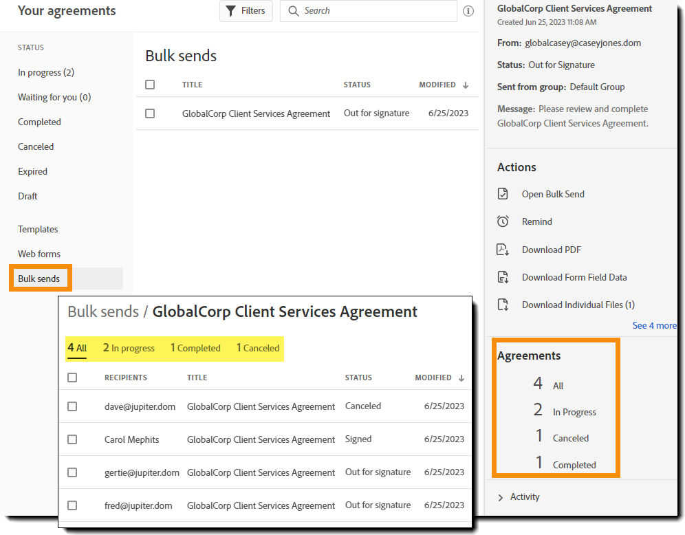 The Manage page highlighting the Agreement summary