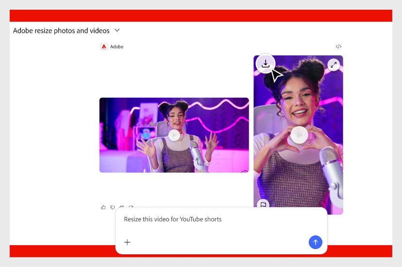 Side-by-side previews show a video being resized for short-form social content.