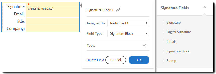 Signature Block Field with all fields added