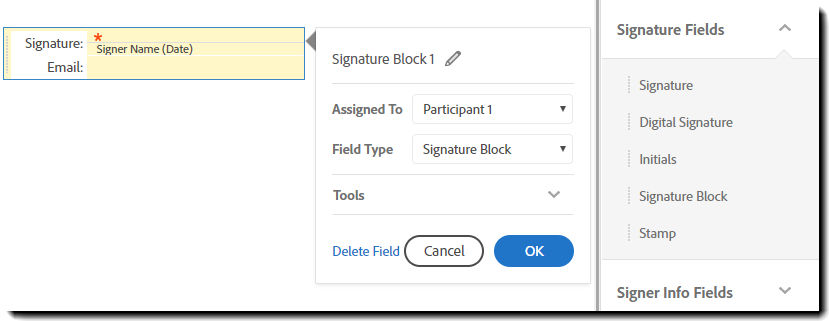 Signature Block field