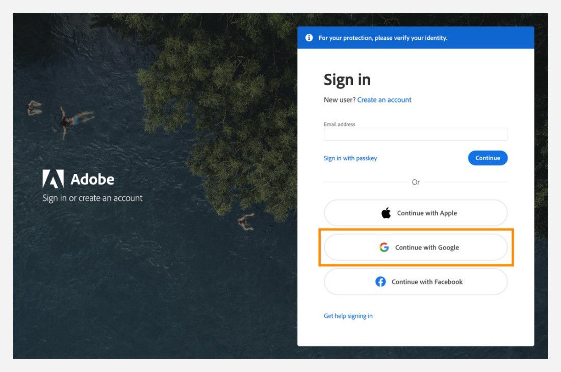 Sign in screen to sign in with Google account