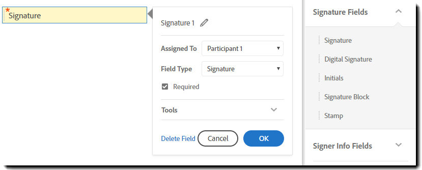 Required check box on the field properties