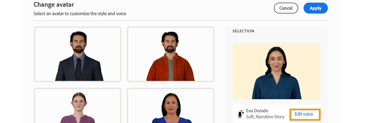 Edit voice of an avatar on a slide