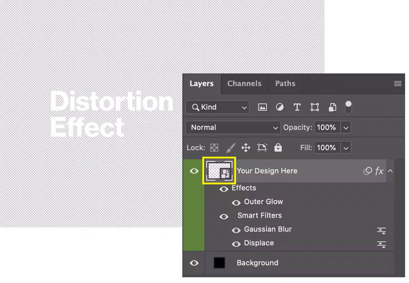 Screenshot of Photoshop Layers panel, with Smart Object layer outlined for emphasis.