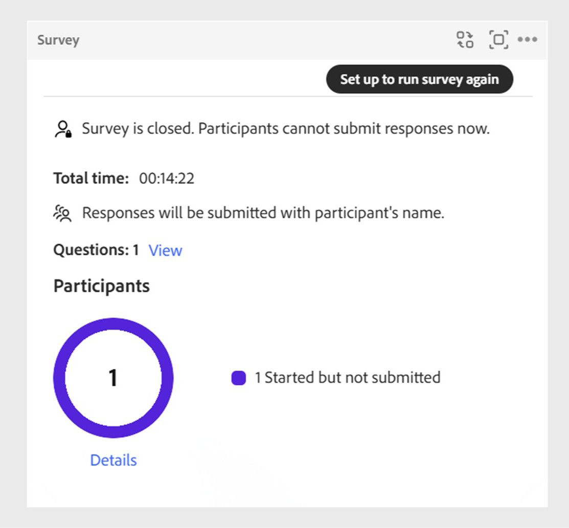 Survey pod showing the real time participants activity