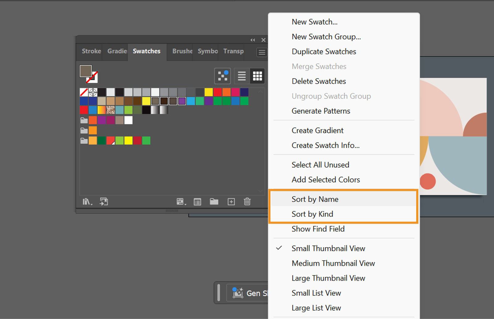Swatches menu is displayed on the screen showcasing options like New Swatch, New Swatch Group, Duplicate Swatches, and more.