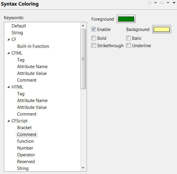 Syntax coloring