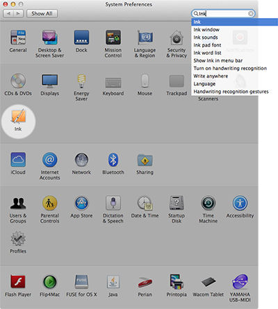 Locate Ink in Mac System Preferences
