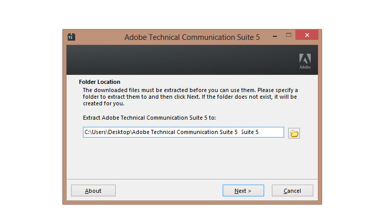 TCS 5.0 folder selection dialog for extraction