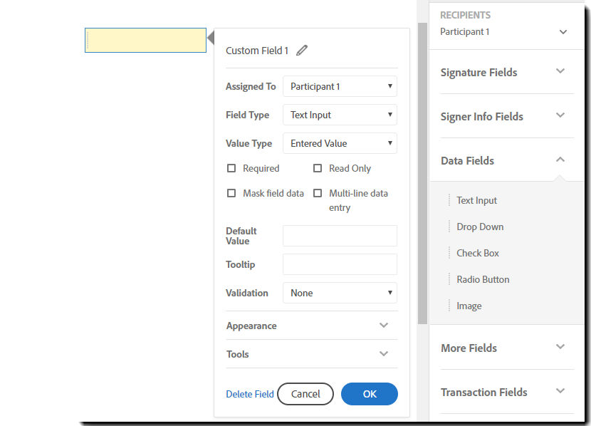 Text Field properties