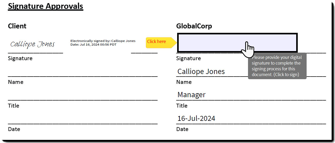 The Digital Signature field highlighted in the PDF.