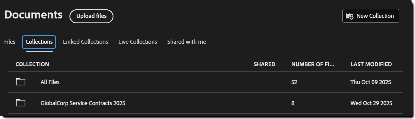 New collection on the Collections tab