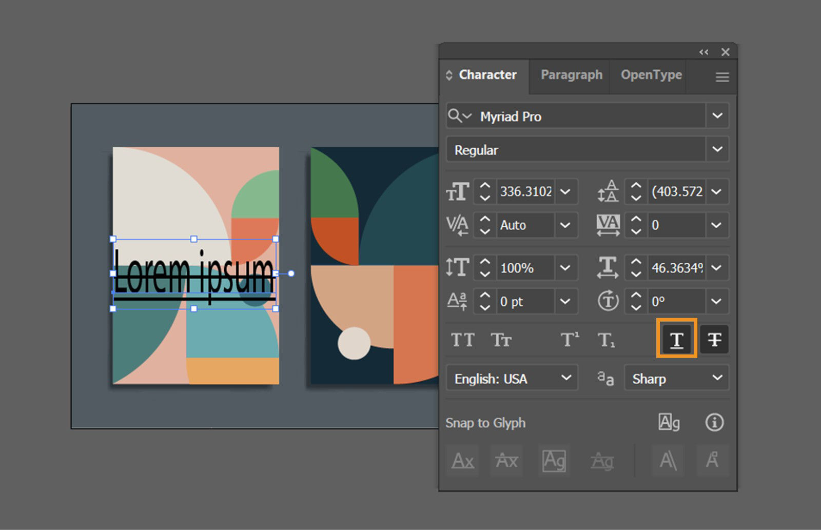 The Character panel is displayed on the screen showcasing various options like font family, font style, and others.