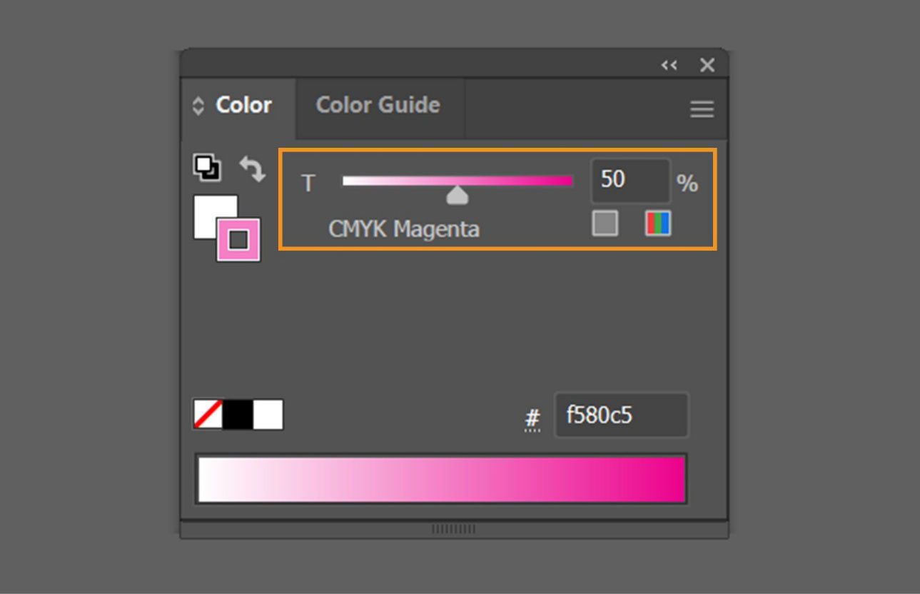 The Color panel is displayed on the screen highlighting the T slider to adjust the tint of the selected color.