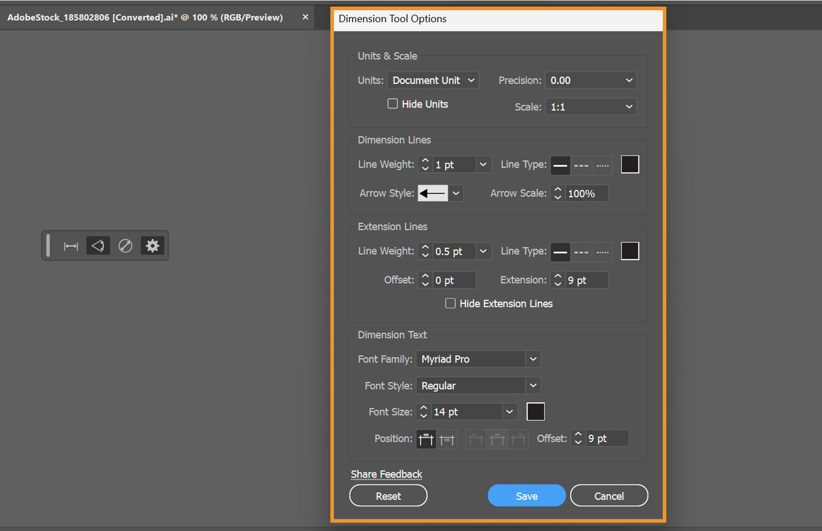 The Dimension Tool Options dialog box is highlighted with sections like Units & Scale, Dimension Lines, Extension Lines, and Dimension Text. 