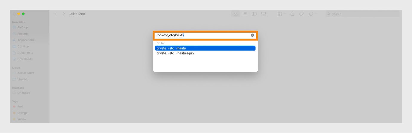 The Go to Folder window allowing you to type in the folder and file path to reach the folder or file directly. 