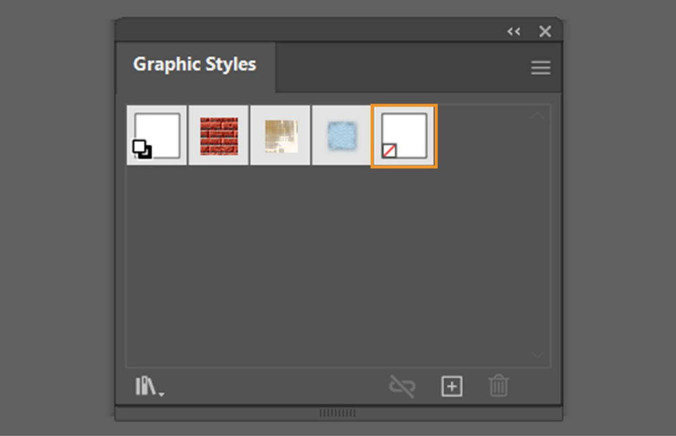 The Graphic Styles panel displays a highlighted style that has no fill or stroke, along with other available styles.