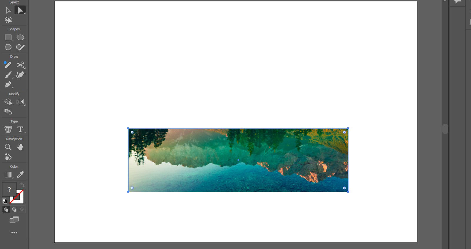 The Illustrator app is open and displaying the result of a clipping mask. Only a narrow strip of the landscape photo is showing on the artboard, and everything outside the shape is hidden. The selected image has visible corner handles, showing that it's still active and editable.