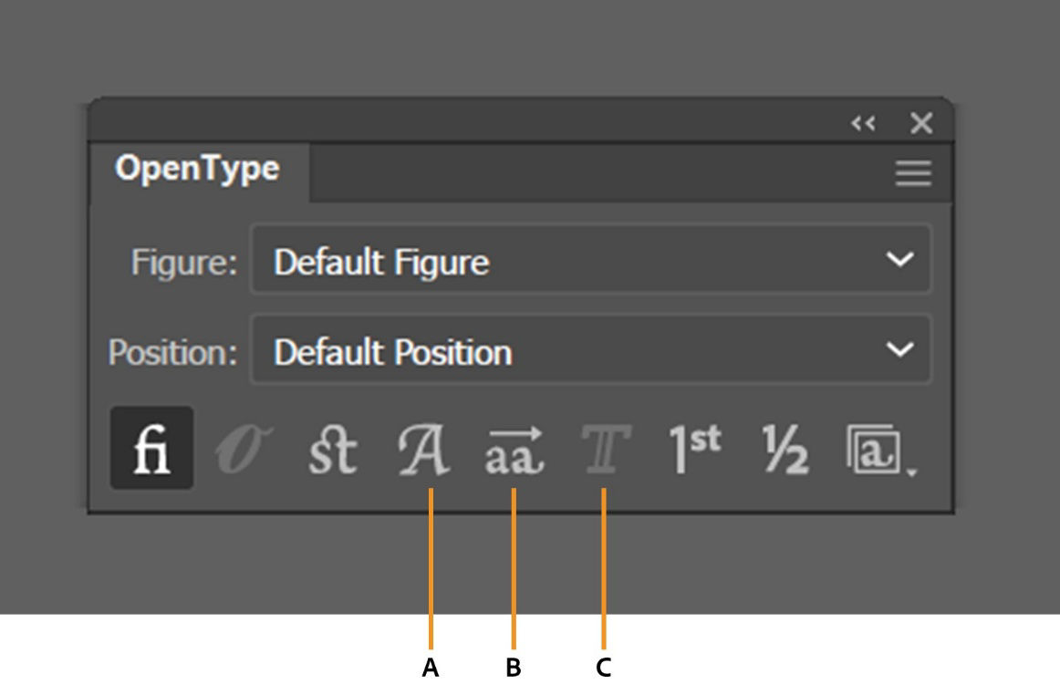 The OpenType panel displays Swash, Stylistic Alternates, and Titling Alternates options among others.