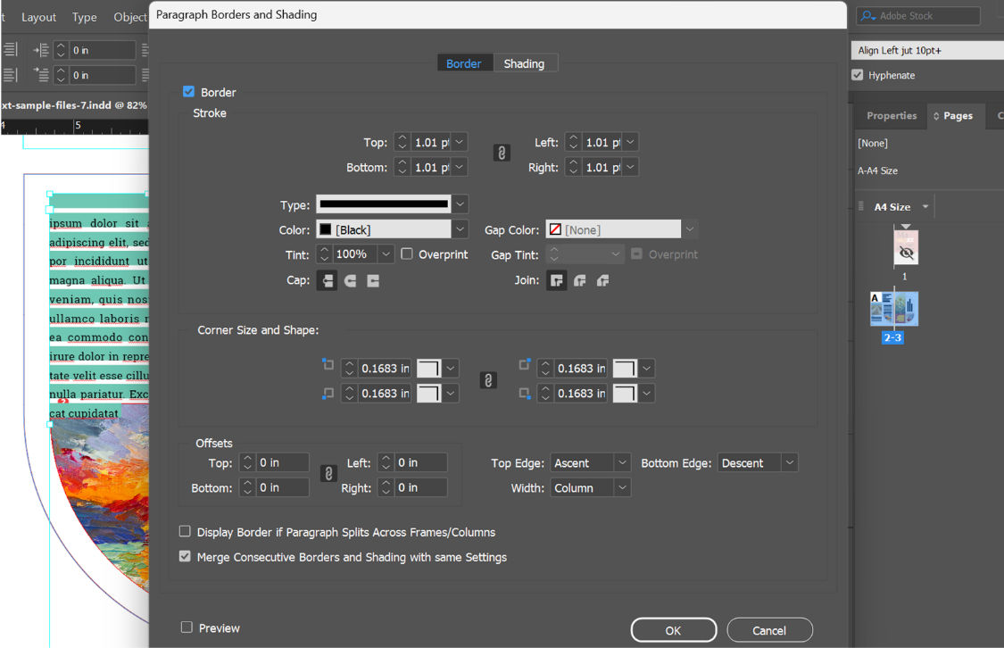 The Paragraph Borders and Shading dialog box showing the Border tab and its available customization options.