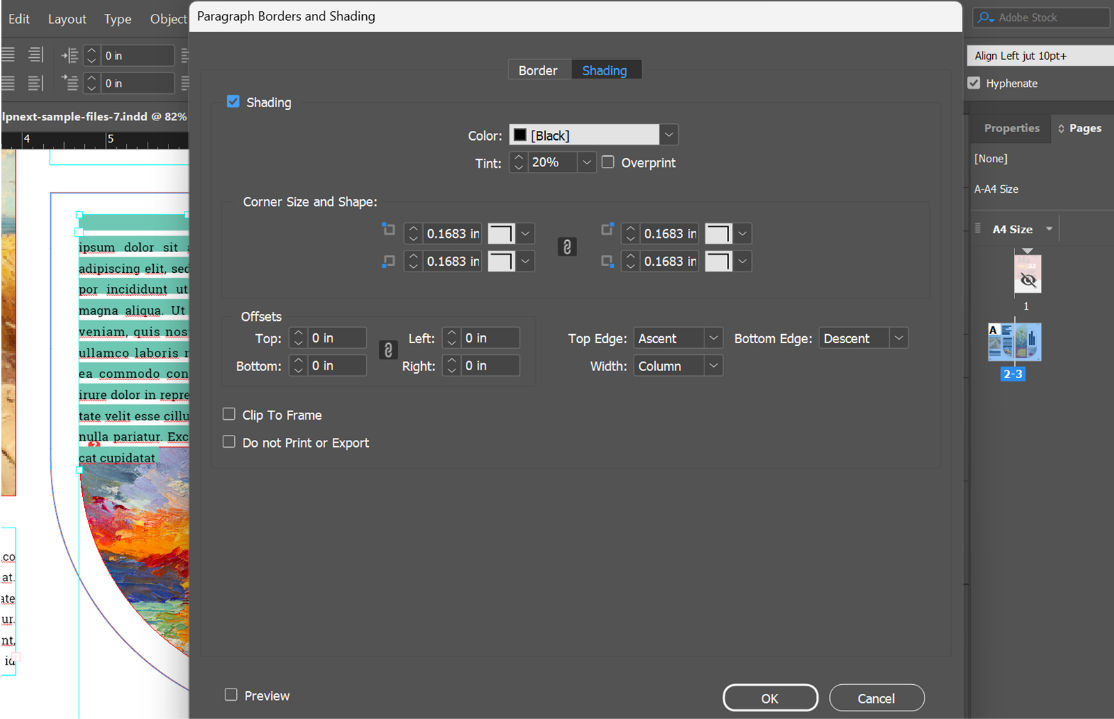 The Paragraph Borders and Shading dialog box showing the Shading tab and the available background shading settings.