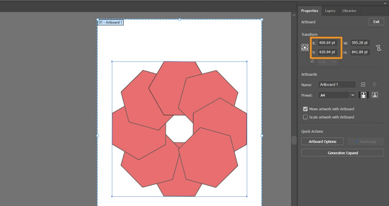 The Properties panel is displayed on the screen showcasing options to set the values for X, Y, W, and H.