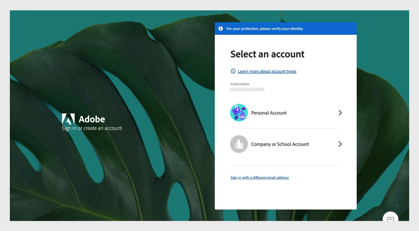 The Select an account page, which displays after you enter your email address, provides the option to select the account that you want to sign in to. 