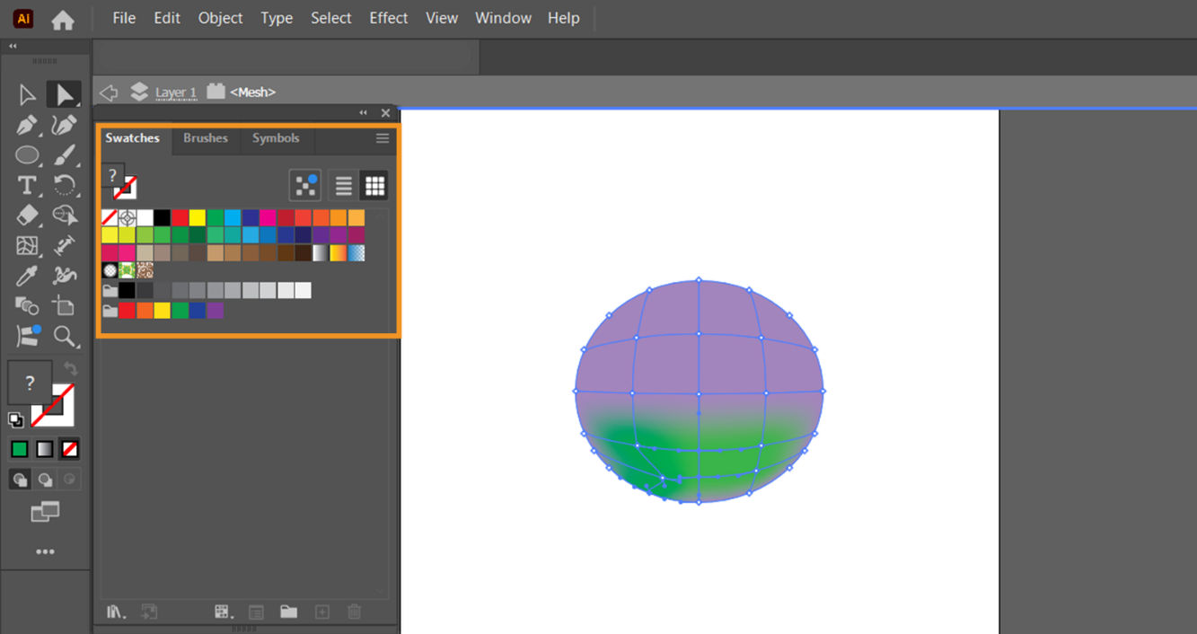 The Swatches panel is displayed on the screen highlighting different swatches and options such as Swatch Libraries menu, New Swatch Group, and more.