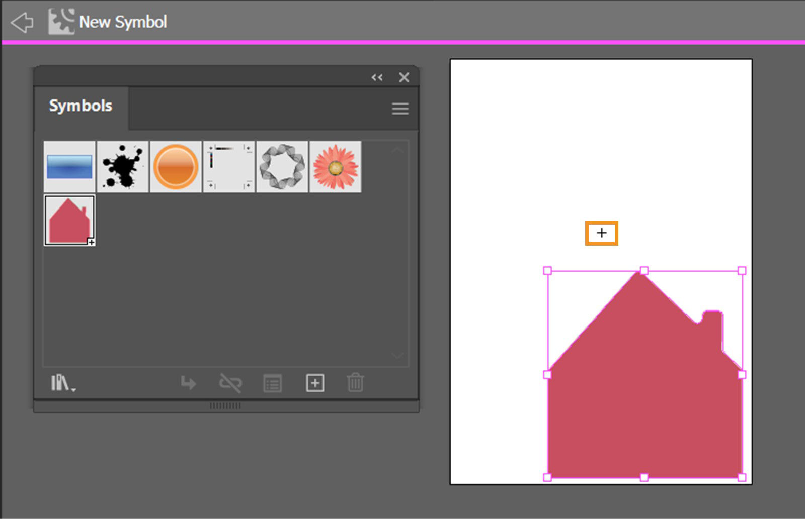 The Symbols panel displays parent symbols along with a symbol instance on the artboard shifted away from its registration point, demonstrating transformation based on the registration point.