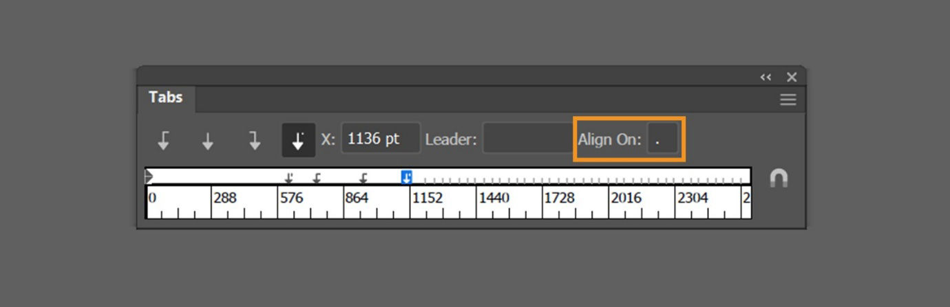 The Tabs panel displays highlighted Align On option among others.