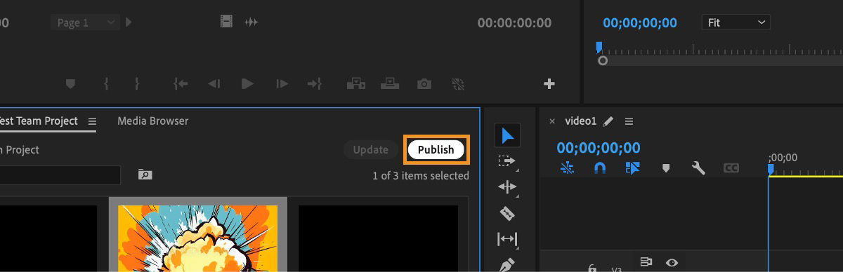 The Team Projects panel now includes new edits. You can select the 'Publish' option to make these changes available to all collaborators.