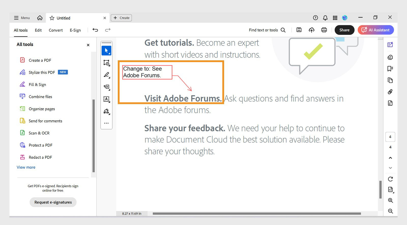 The Text box, along with the end-point line, is visible within the PDF.