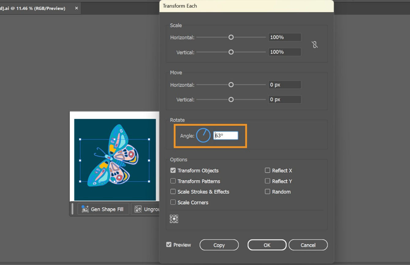 The Transform Each dialog box is displayed on the screen, showcasing the settings to Scale, Move, Rotate and more.