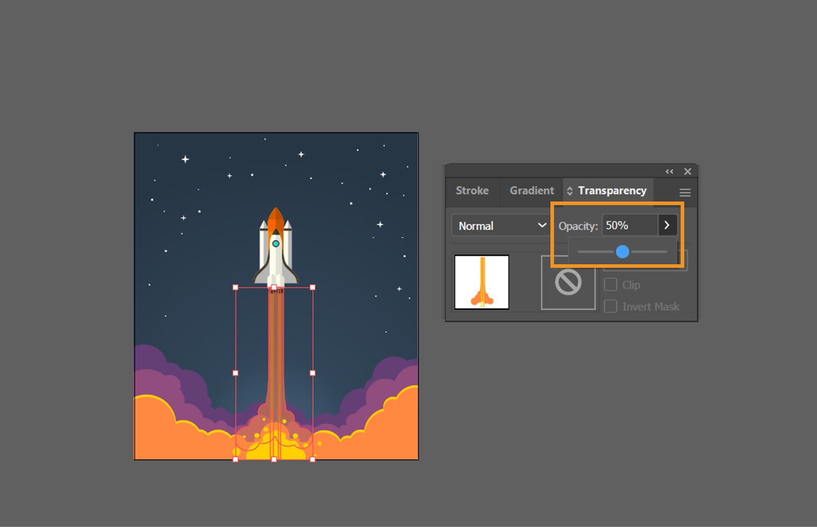 The Transparency panel, with the Opacity slider highlighted.