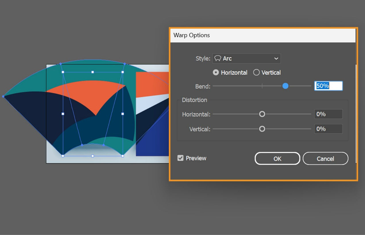 The canvas shows the Wrap options dialog box open and highlighted. 