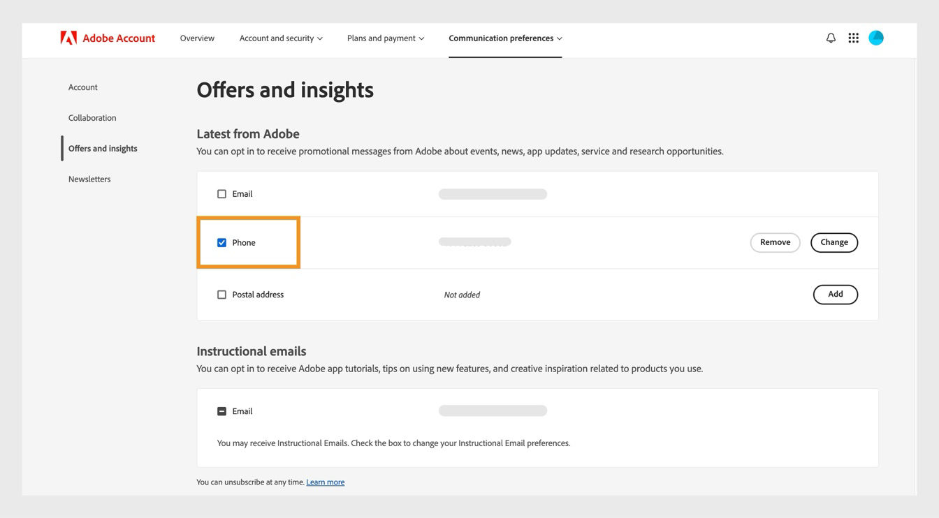 The checkboxes, located next to the communication methods such as Email, phone, and postal address, allow you to opt out of receiving marketing communication.