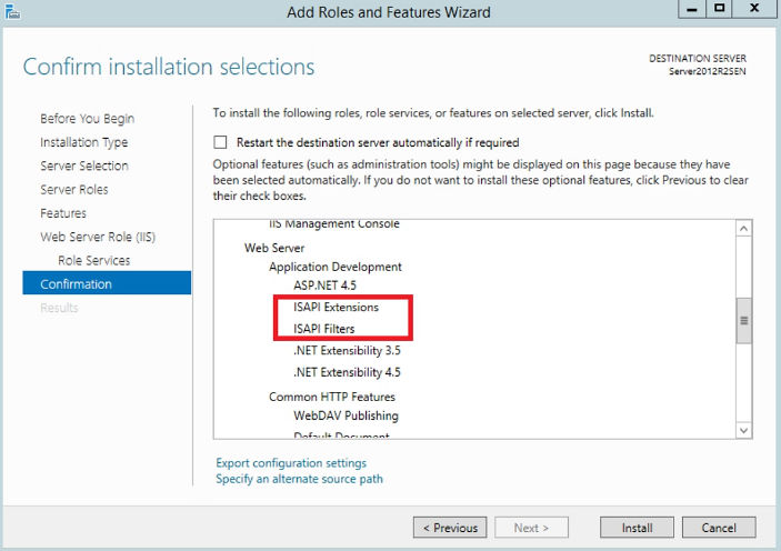 The confirmation screen displays the highlighted roles and option to install the selection on the system.
