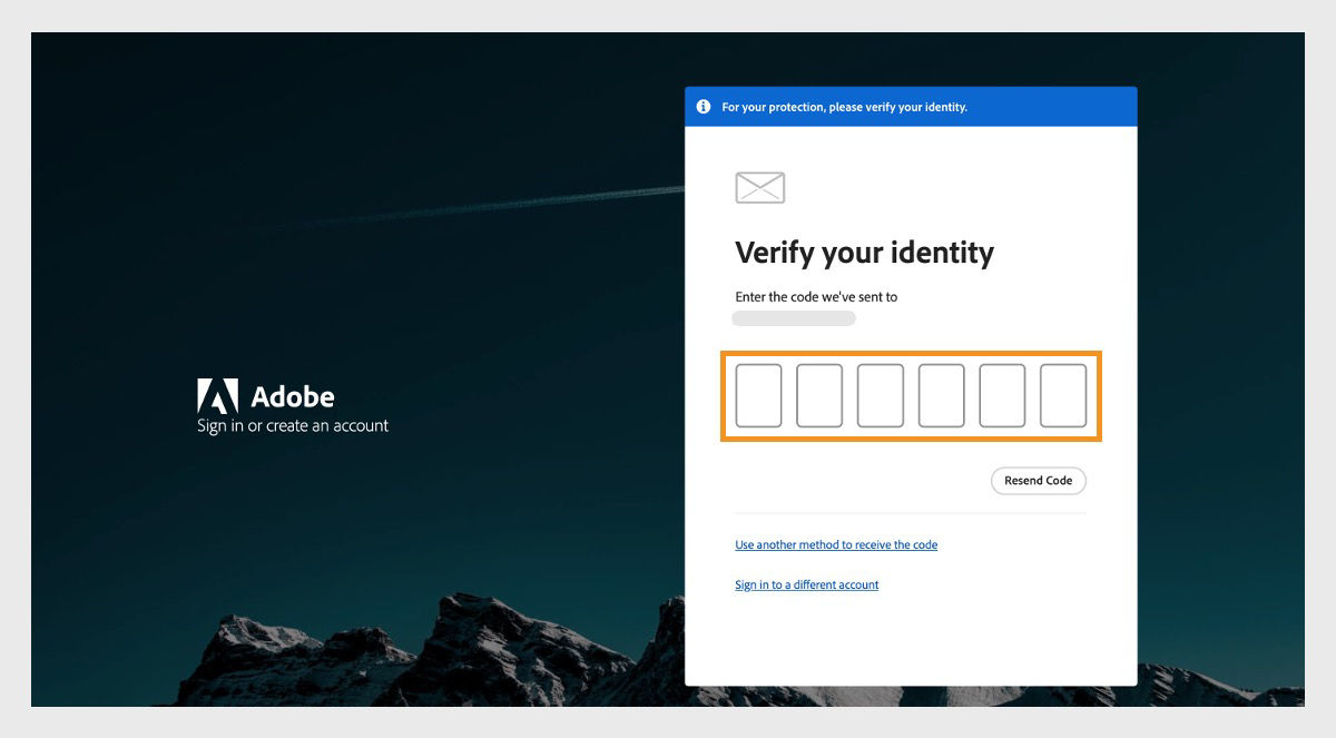 The field to enter a verification code, available in the Verify your identity window on the sign-in page, allows you to enter your code and verify your identity.