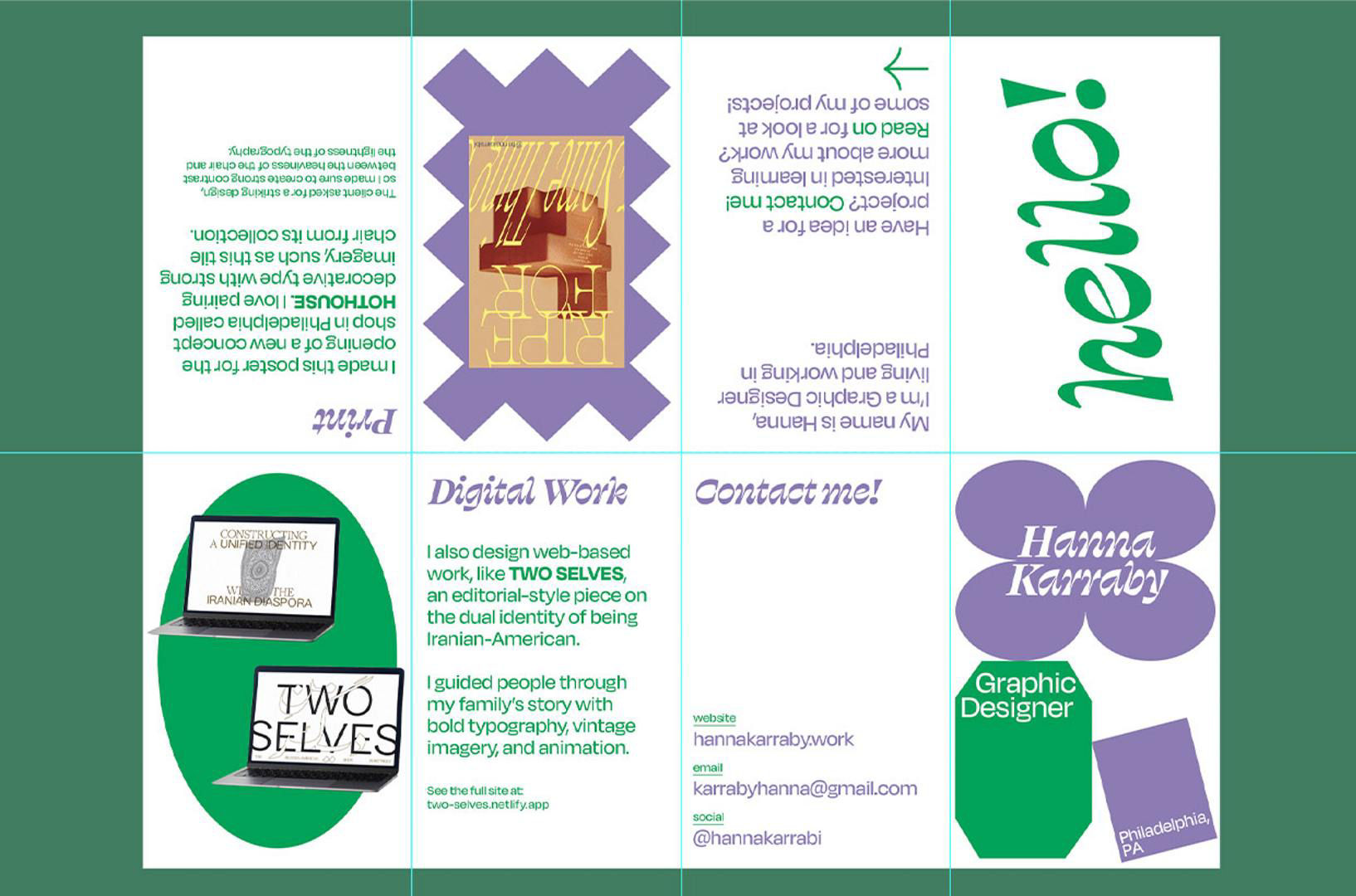 The full layout is displayed with light blue guides showing where the folds will go.