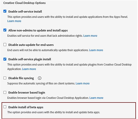 The screen displays an option to upgrade bata apps for end users.